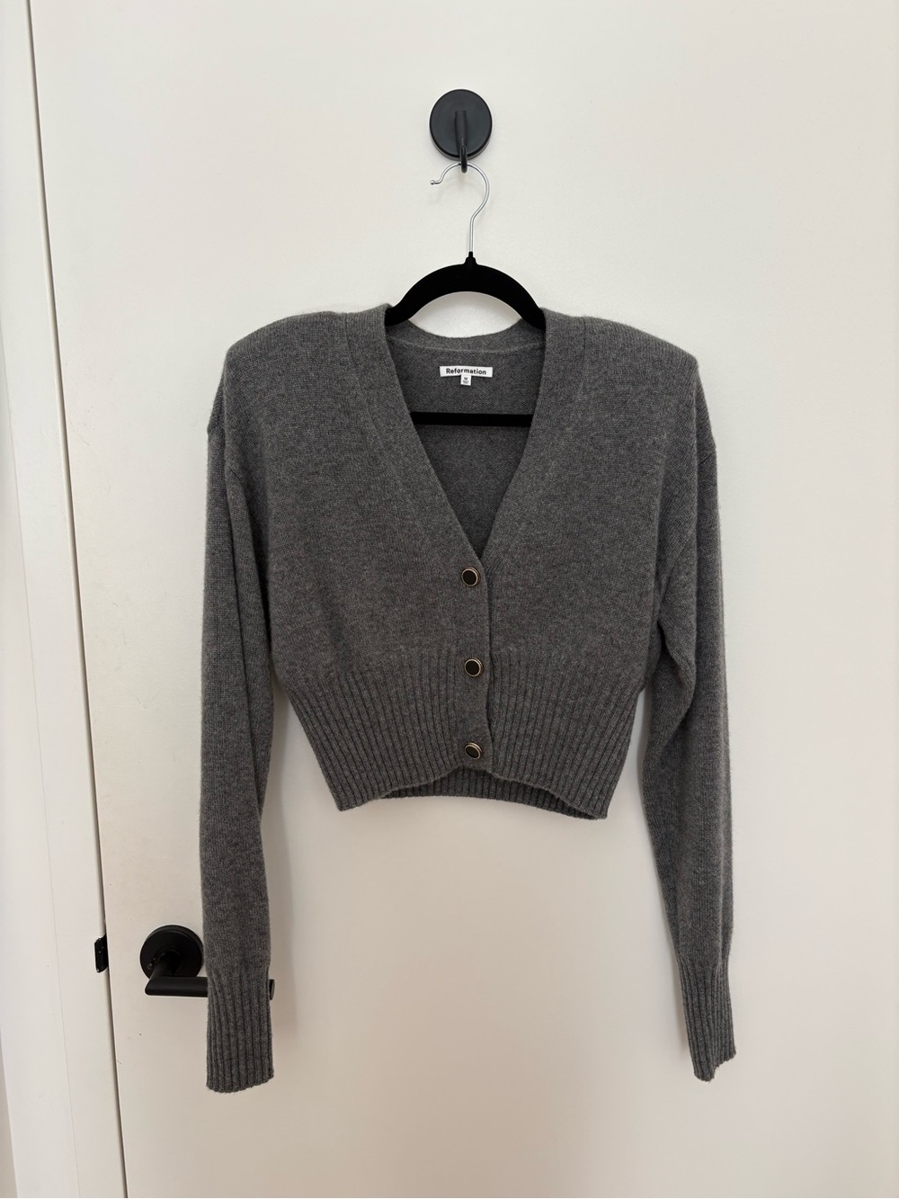 Reformation Clara Cashmere Cardigan Cropped Gray Medium